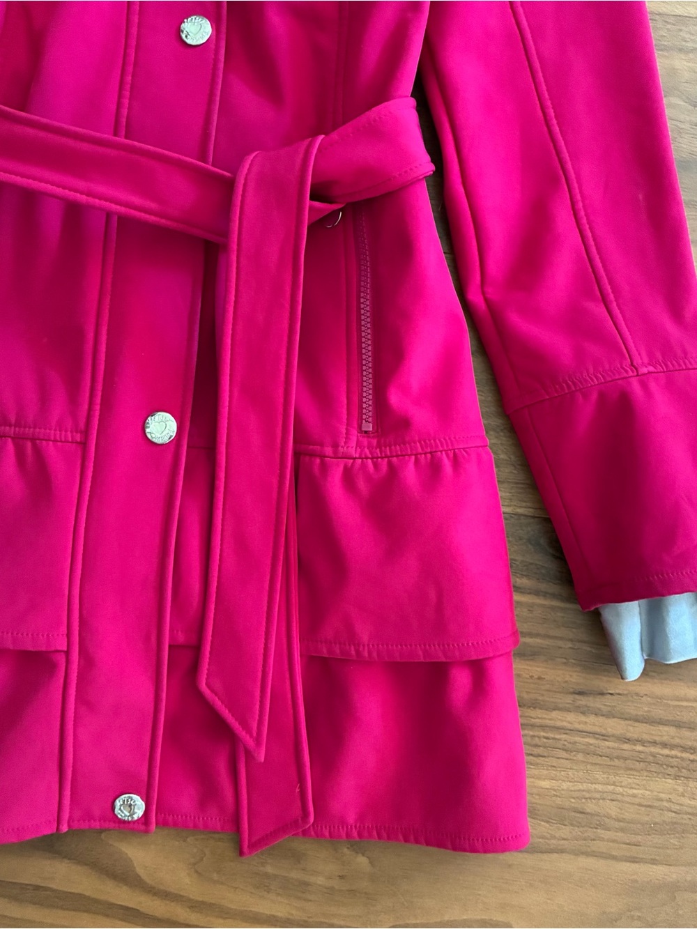 Betsey Johnson Belted Hooded Soft Shell Coat Pink Medium - Picture 6 of 10